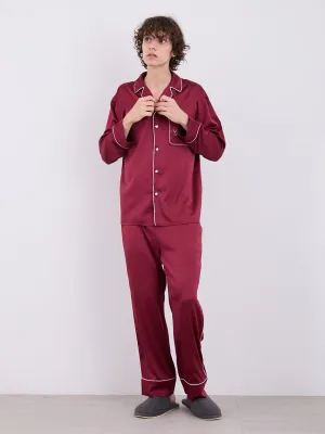 HOLIDAY Mens Piping Satin Long Sleeve Sleep Shirt