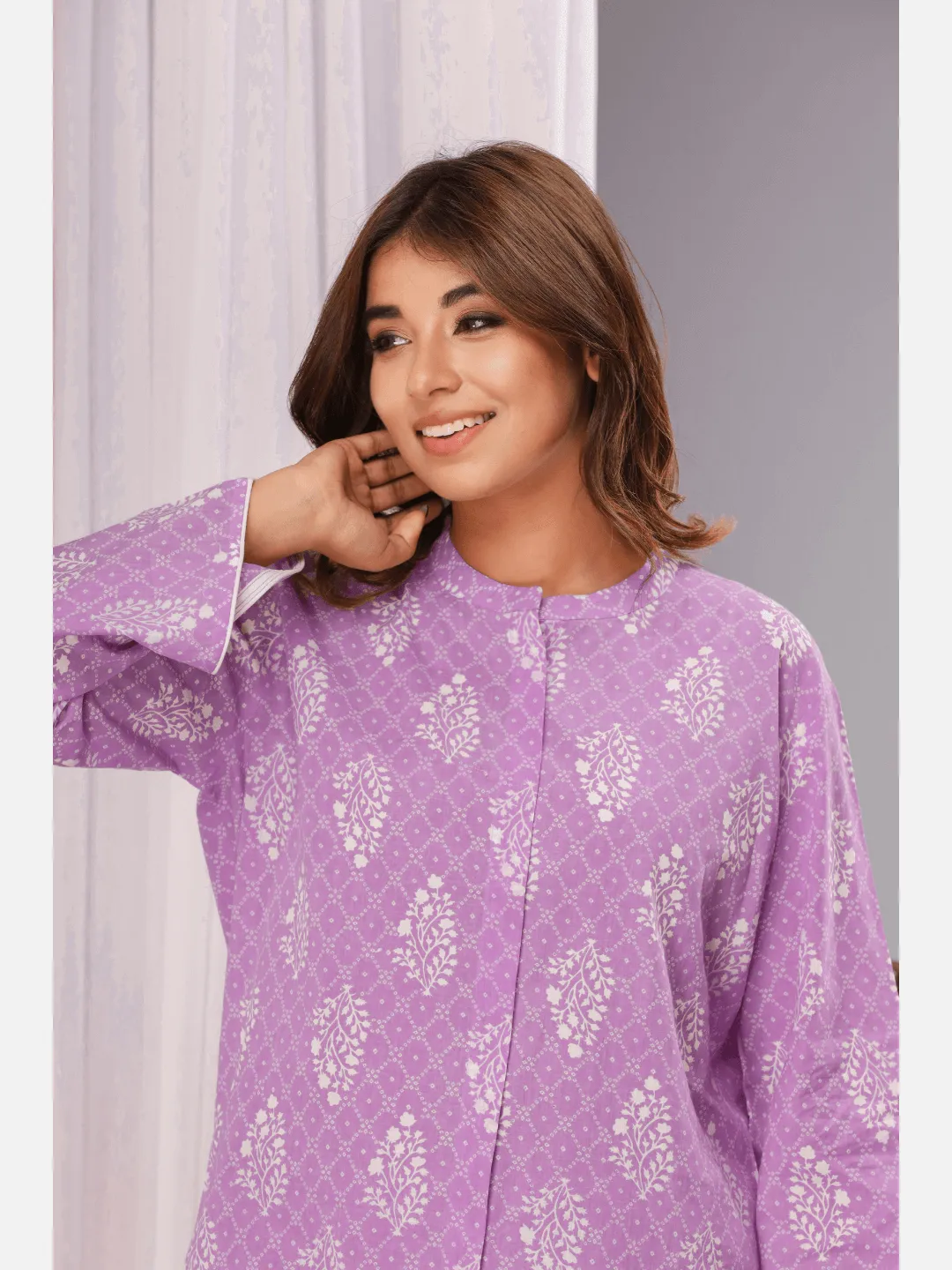 Lavender mandarin collar cotton loungewear