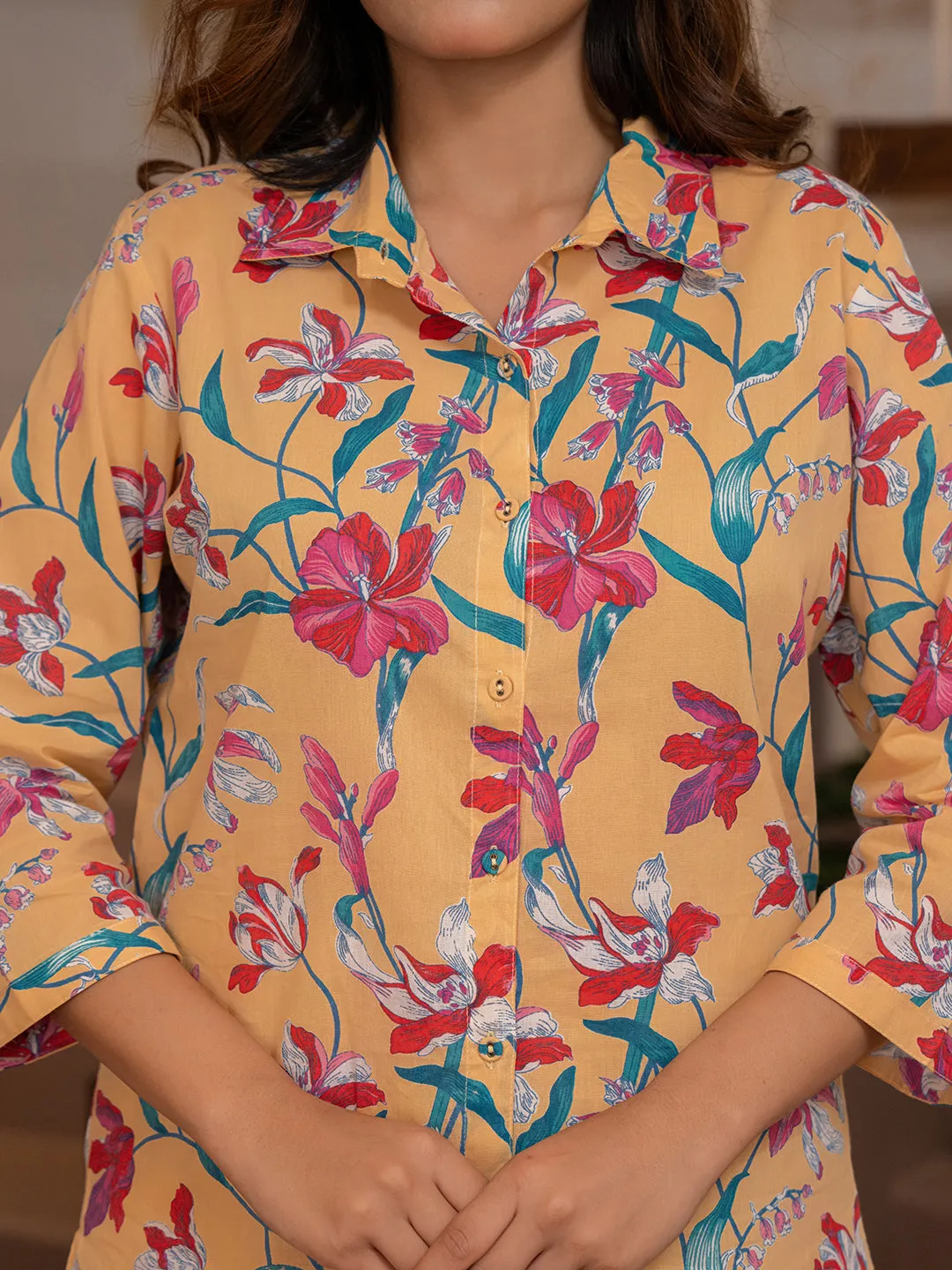 Tropical Yellow Blossom Long Shirt & Patiala Co-Ord Set